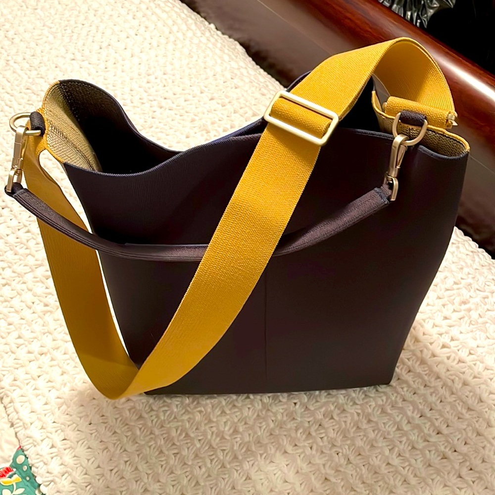 Rothy's Navy Tote with Yellow Strap